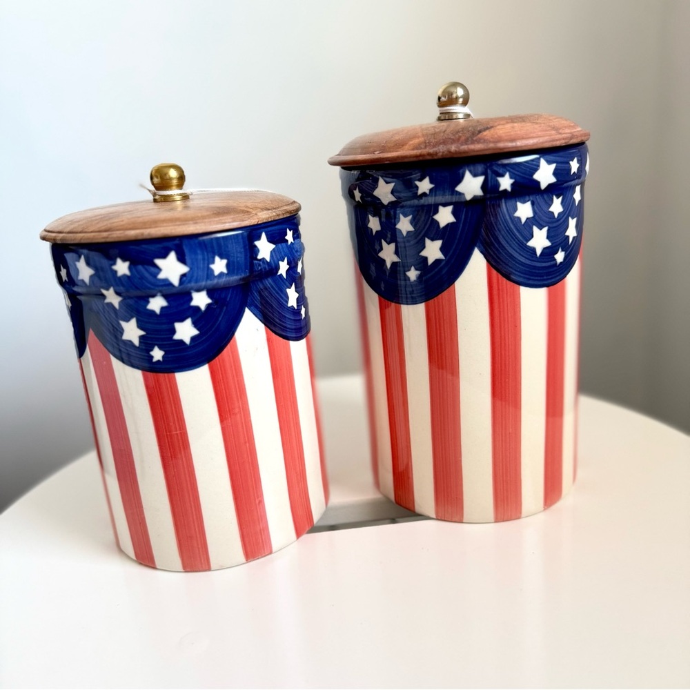 Americana Patriotic Flag Stripe and Stars Canister Set NWT - Picture 4 of 10